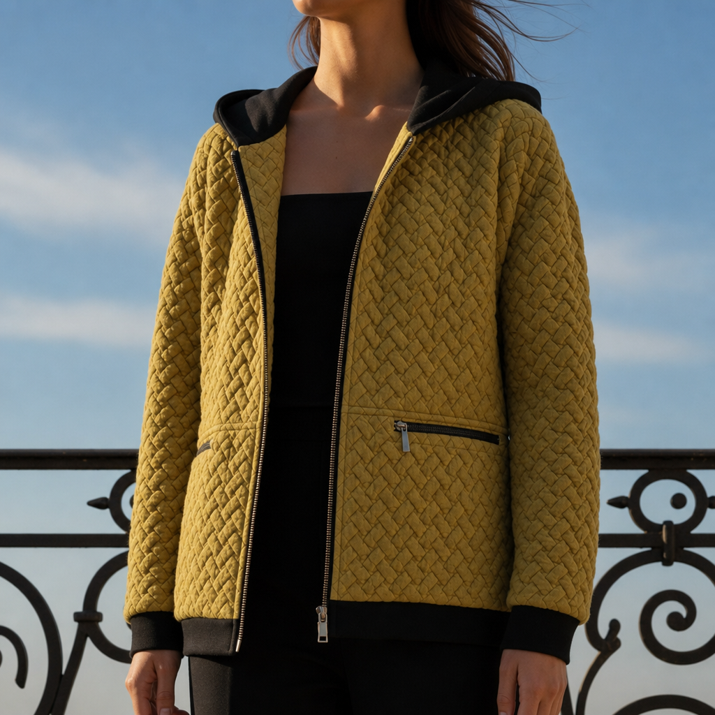 Gijon Basketweave Quilted Hoodie in Amber
