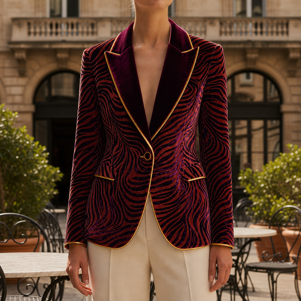 Comillas Velvet Zebra Print Blazer in Ankola Red