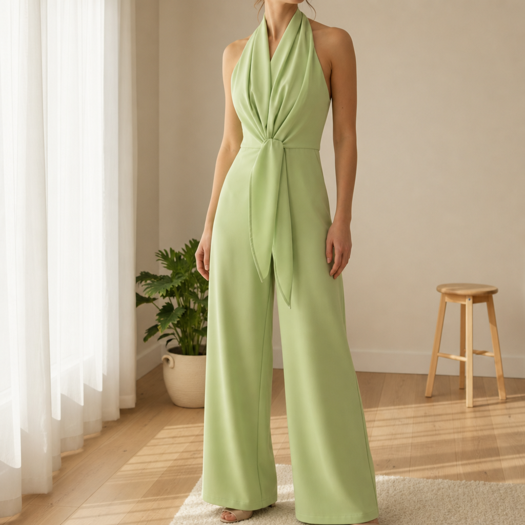 Nafplio Halter Knot Jumpsuit in Apple Green