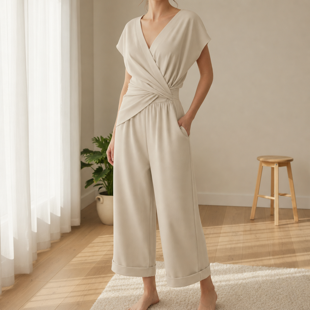 Beziers Wrap Front Jumpsuit in Apricot