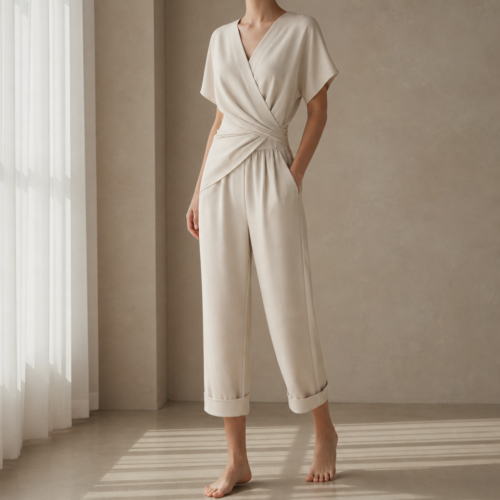 Otranto Wrap Front Jumpsuit in Apricot
