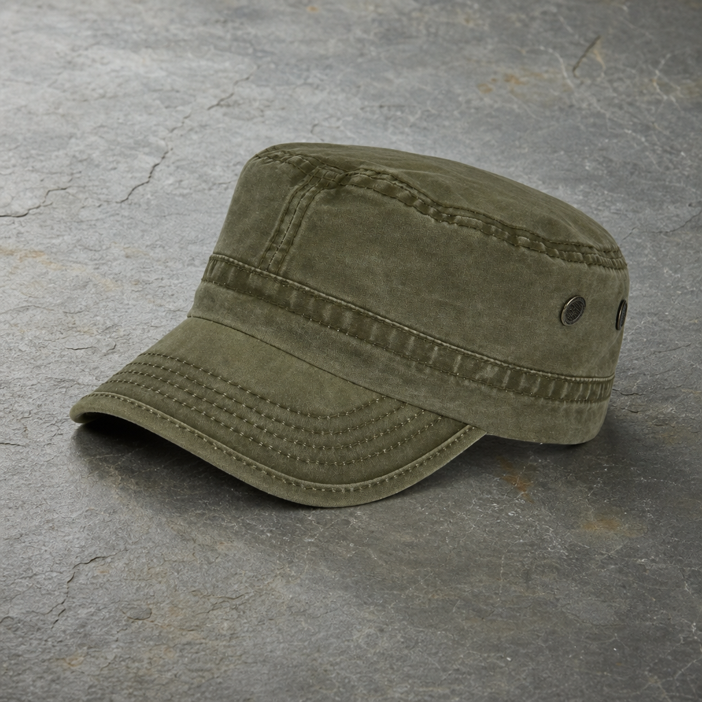 Monaco Washed Military Cadet Cap in Army Green