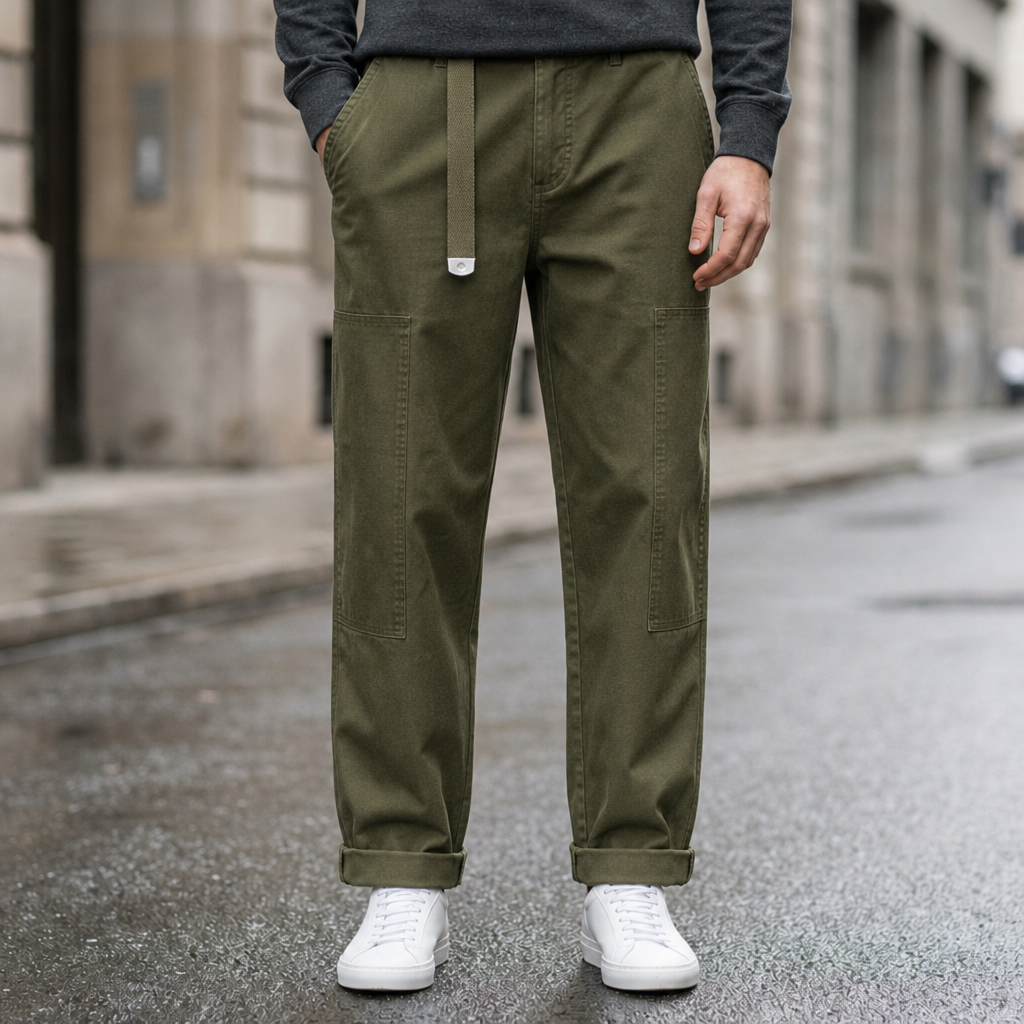 Birgu Relaxed Utility Cargo Pants in Army Green