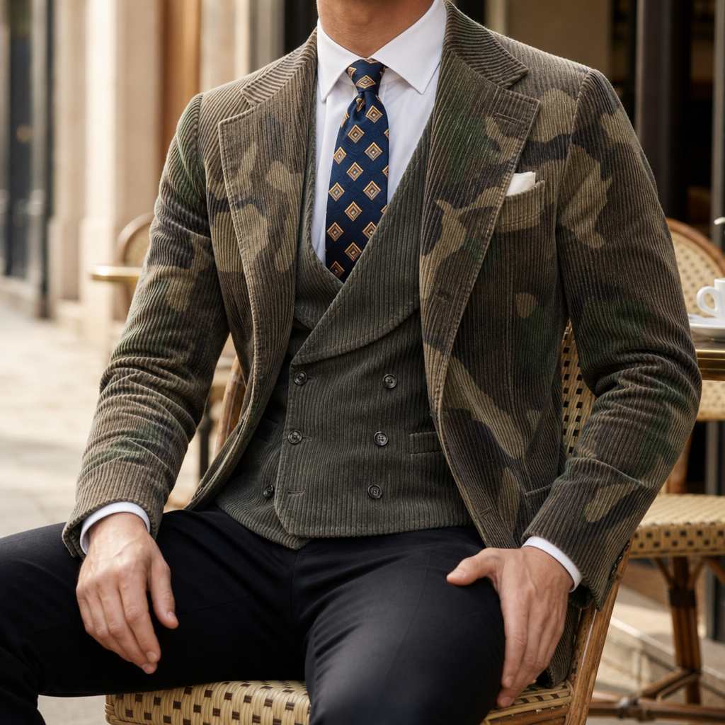 Syros Camo Corduroy Blazer in Army Green