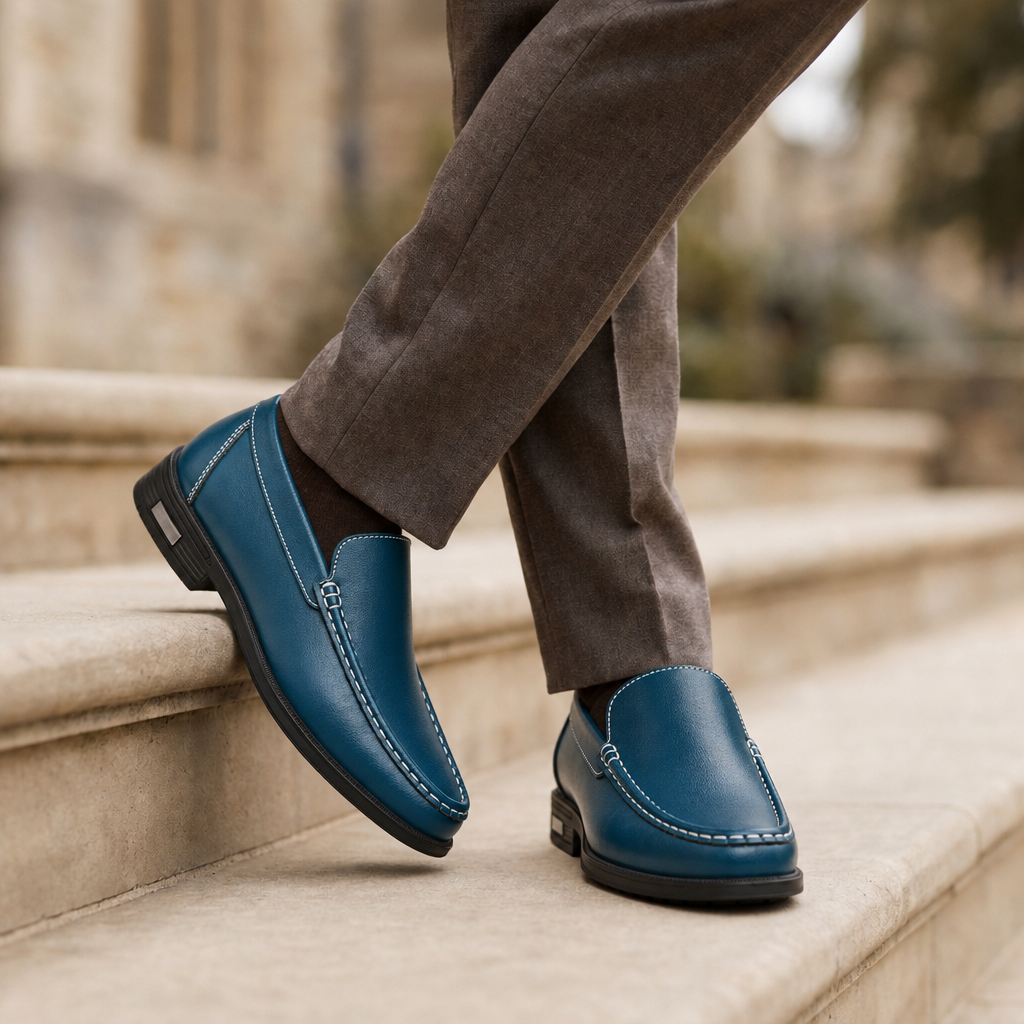 Oviedo Leather Slip-On Loafers in Azure Blue