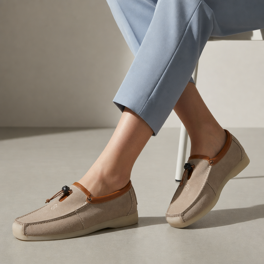 Amalfi Suede Moc-Toe Loafers in Beige