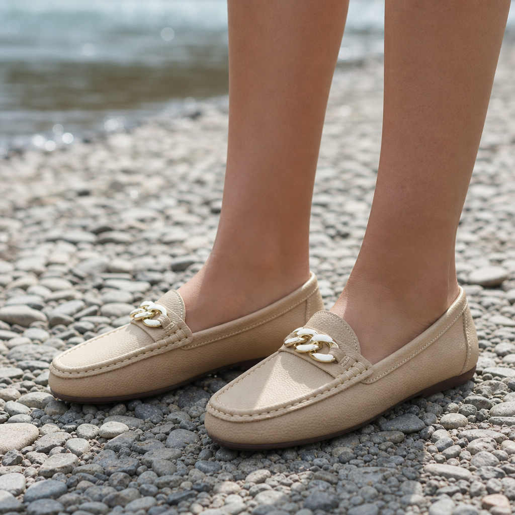 Lagos Chain Detail Loafers in Beige