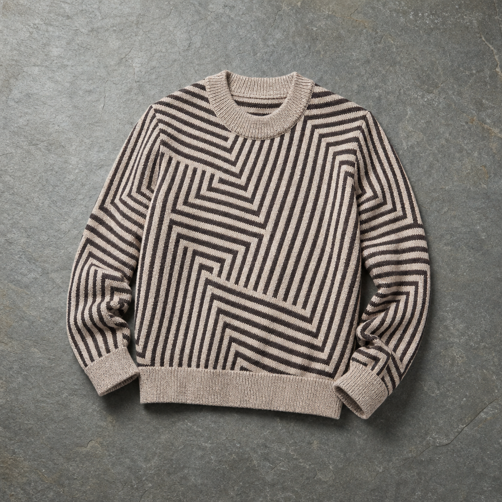 Makarska Geo-Pattern Knit Sweater in Beige