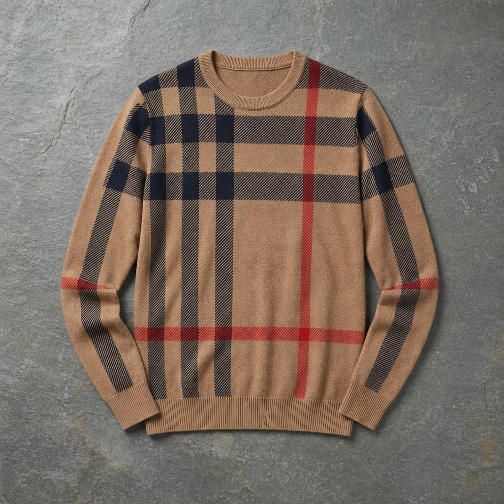 Cadaques Plaid Knit Sweater in Beige