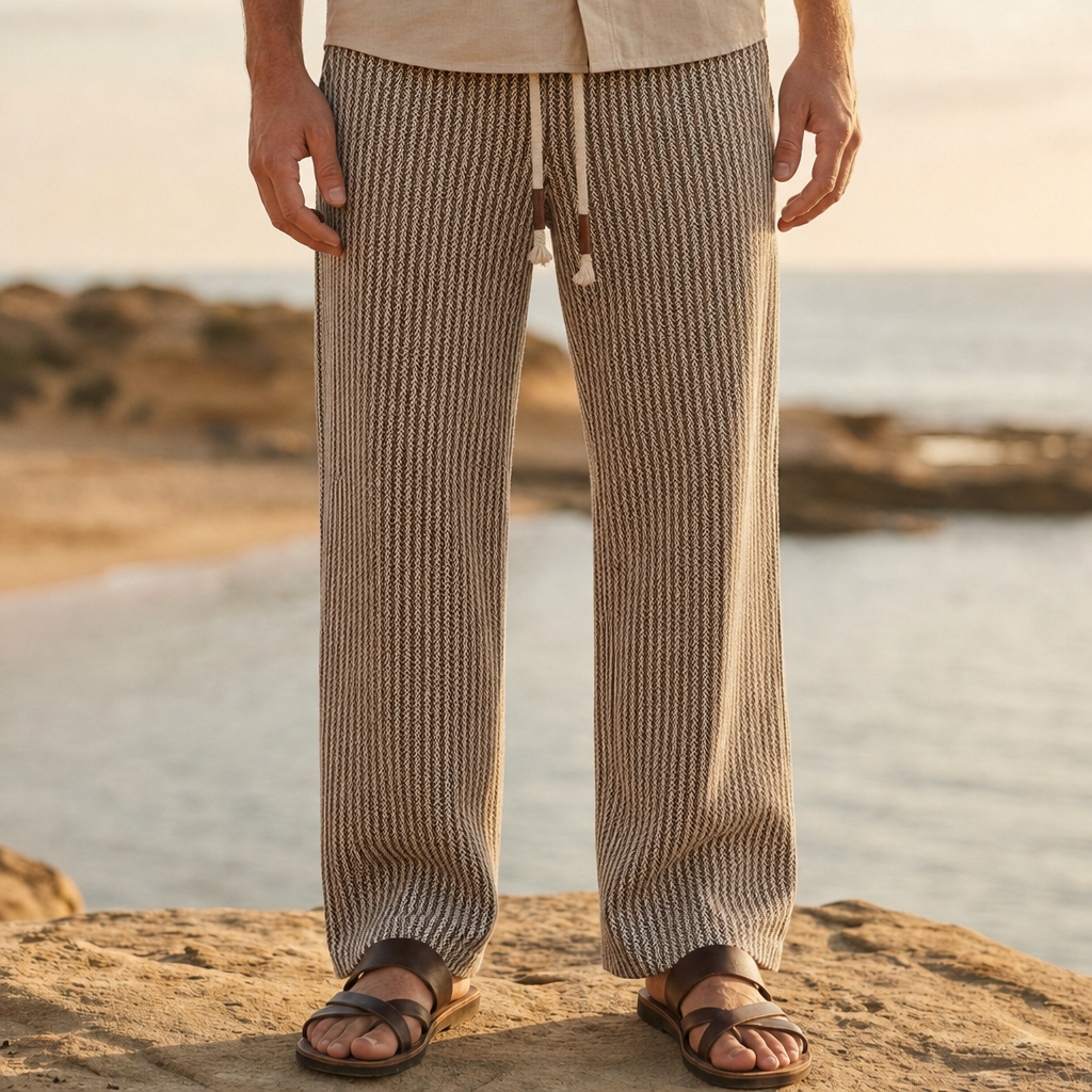 Pollensa Herringbone Wide-Leg Pants in Beige