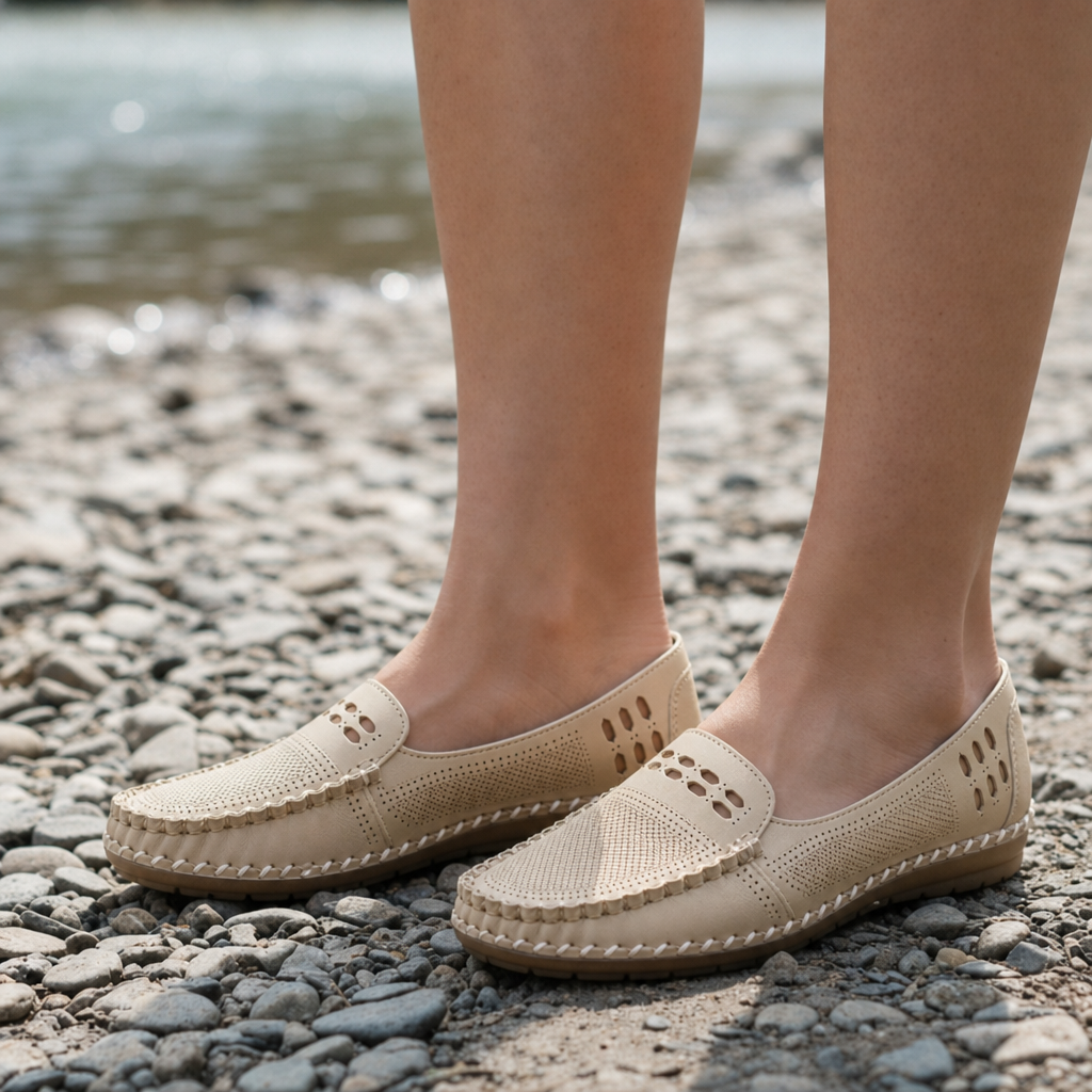 Begur Orthopedic Perforated Loafers in Beige