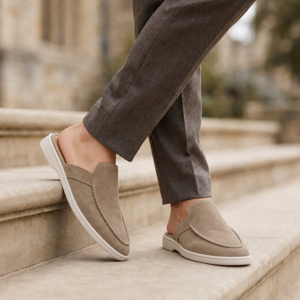 Nafplio Suede Loafer Mules in Beige