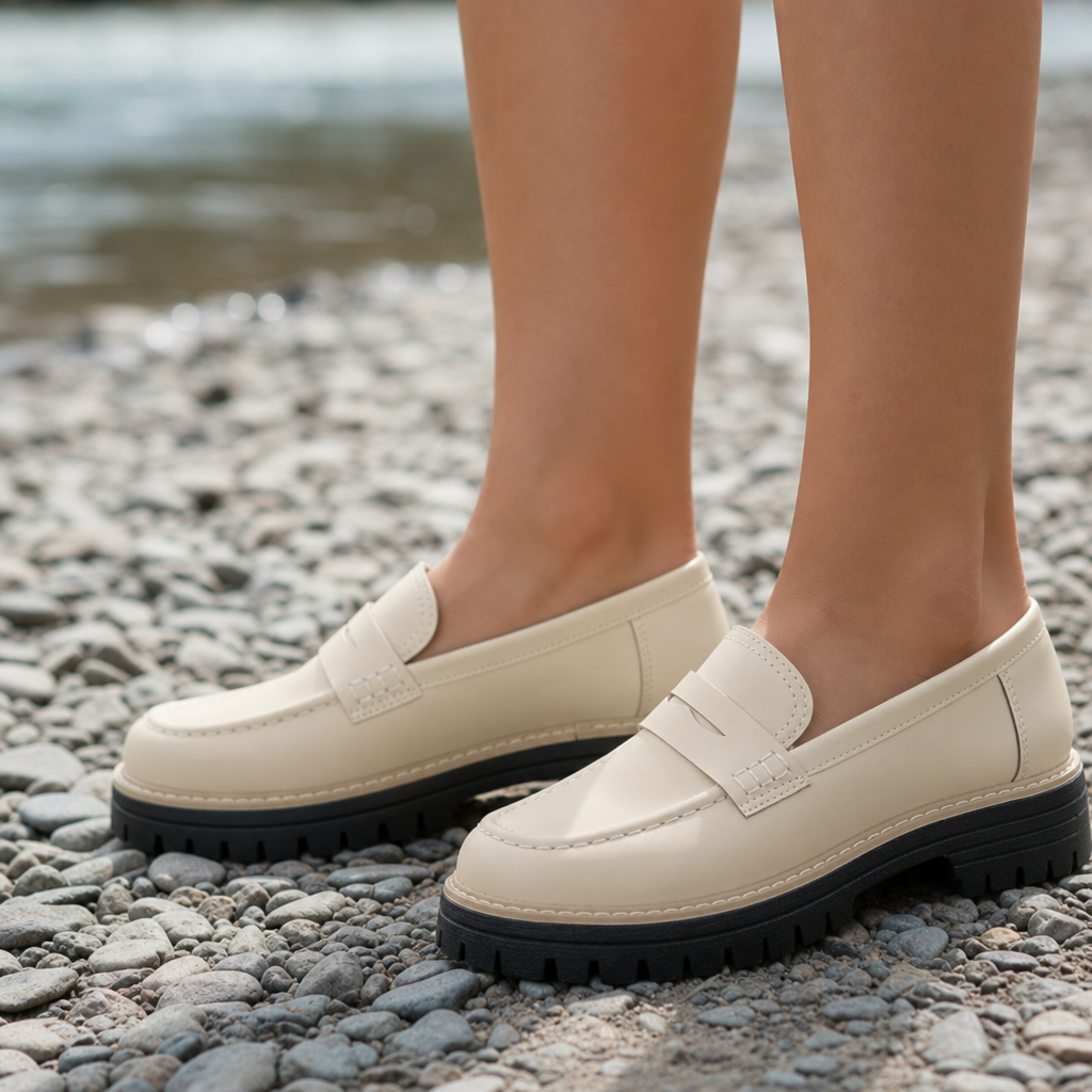 Monreale Platform Penny Loafers in Beige