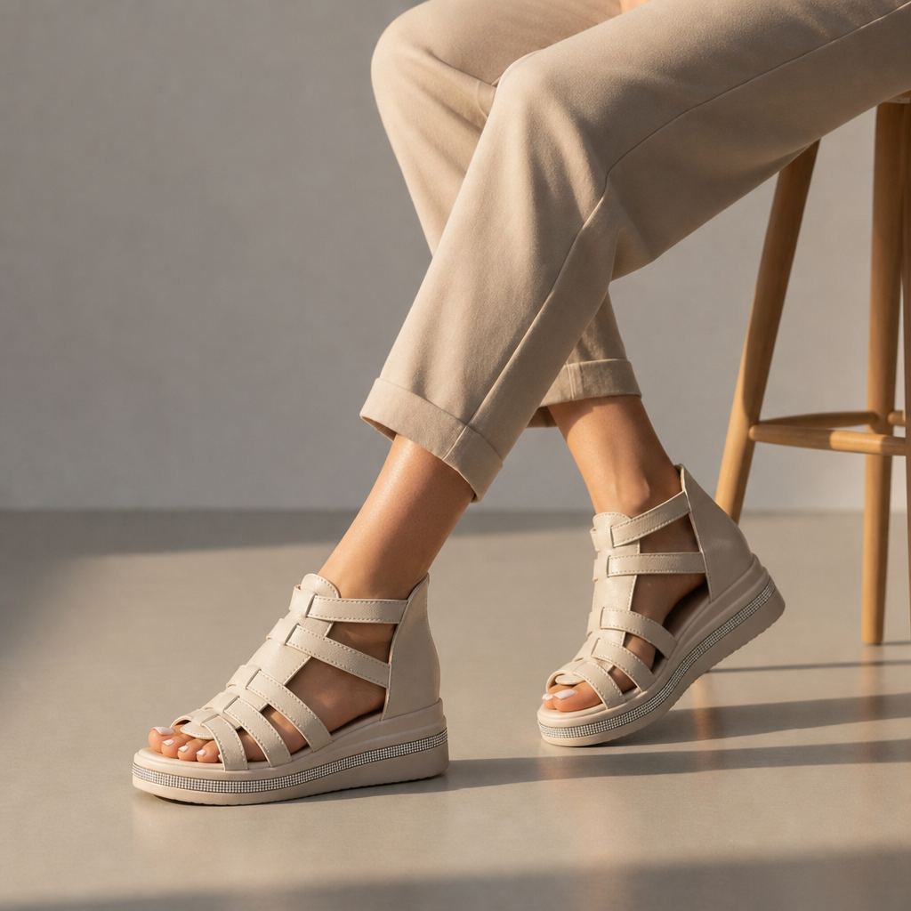 Birgu Orthopedic Gladiator Sandals in Beige