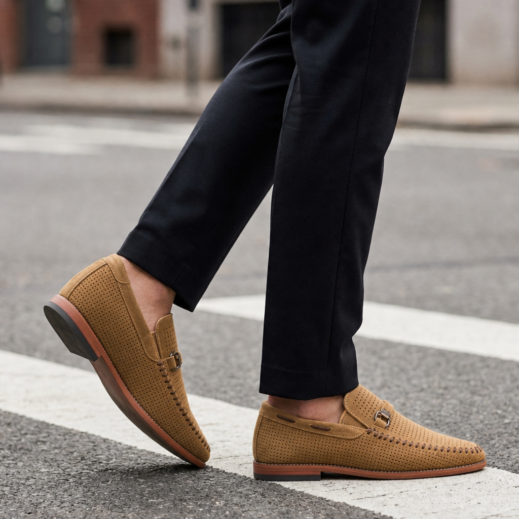 Perpignan Perforated Suede Loafers in Beige
