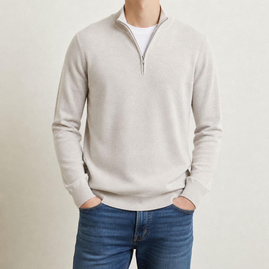 Primero Zip Collar Sweater in Beige
