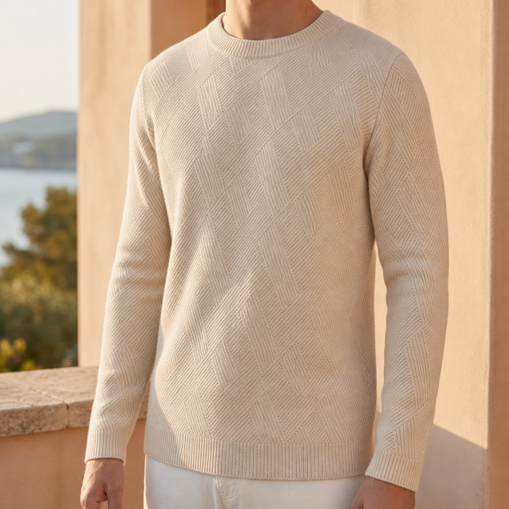 Collioure Textured Cashmere Crewneck Sweater in Beige