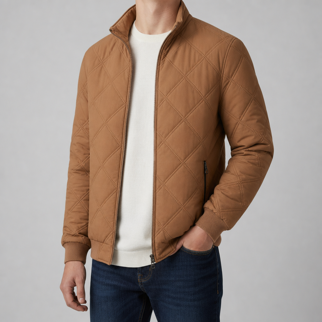 Como Diamond Quilt Bomber in Beige