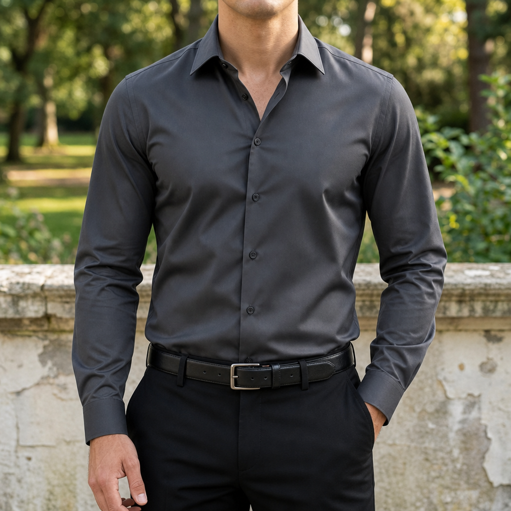 Ravello Slim Fit Dress Shirt in Black Gray