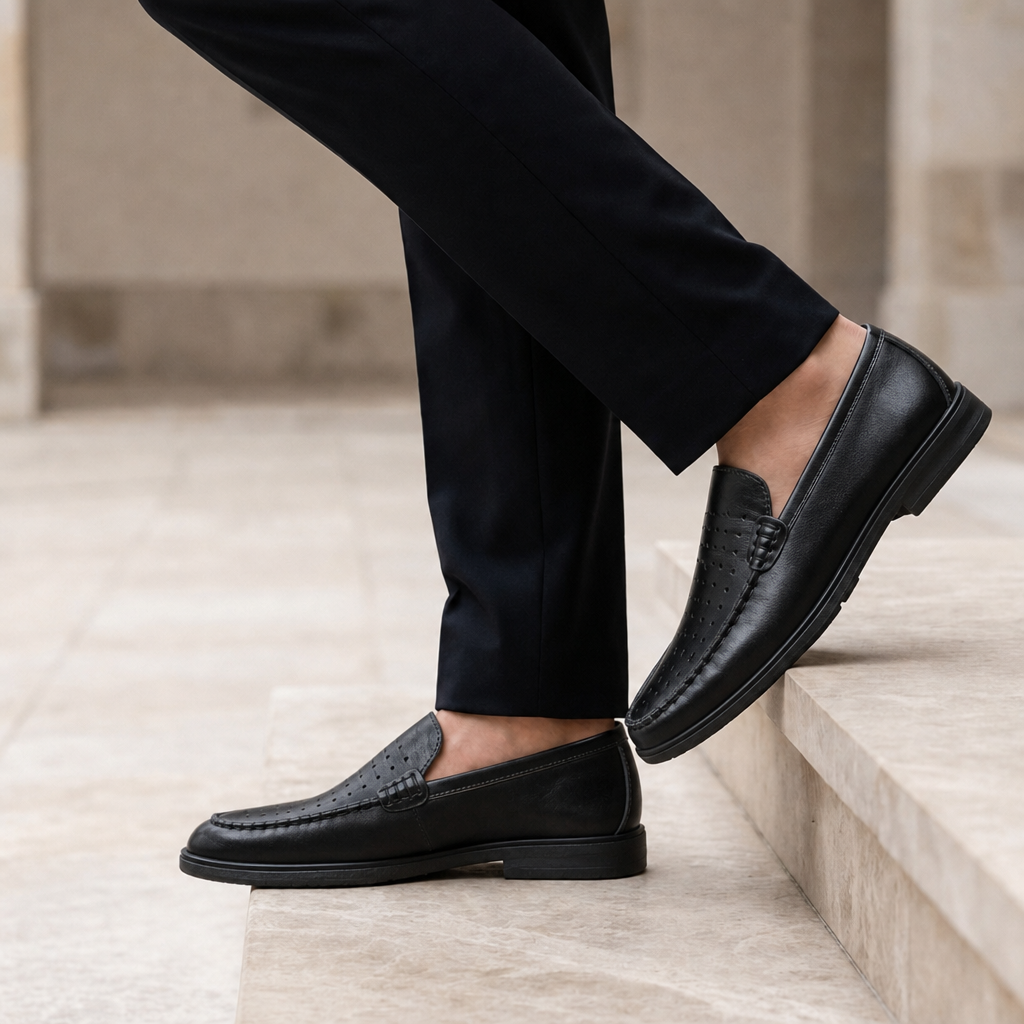 Soller Perforated Leather Loafers in Black