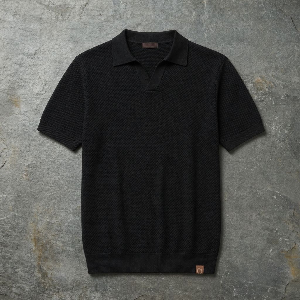 Tivoli Waffle Knit Polo in Black