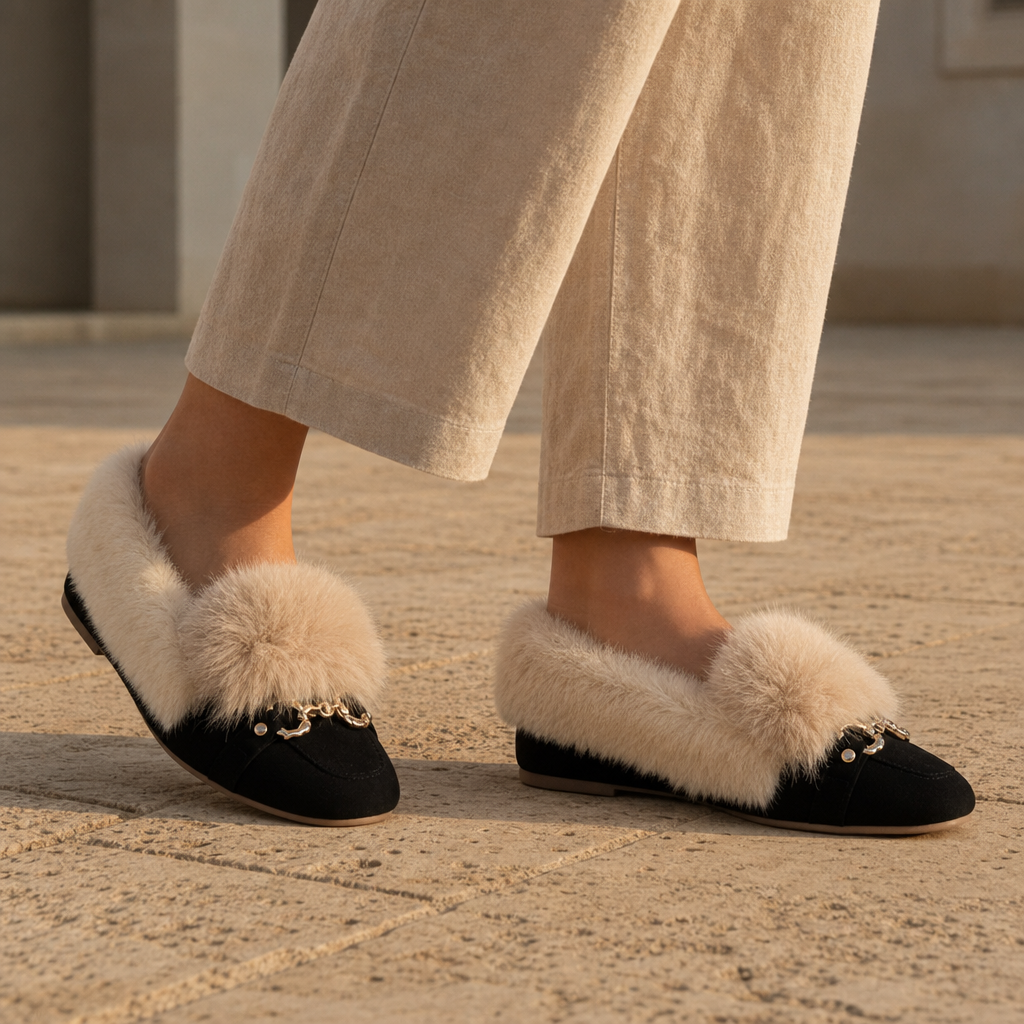 Ierapetra Faux Fur Chain Loafers in Black
