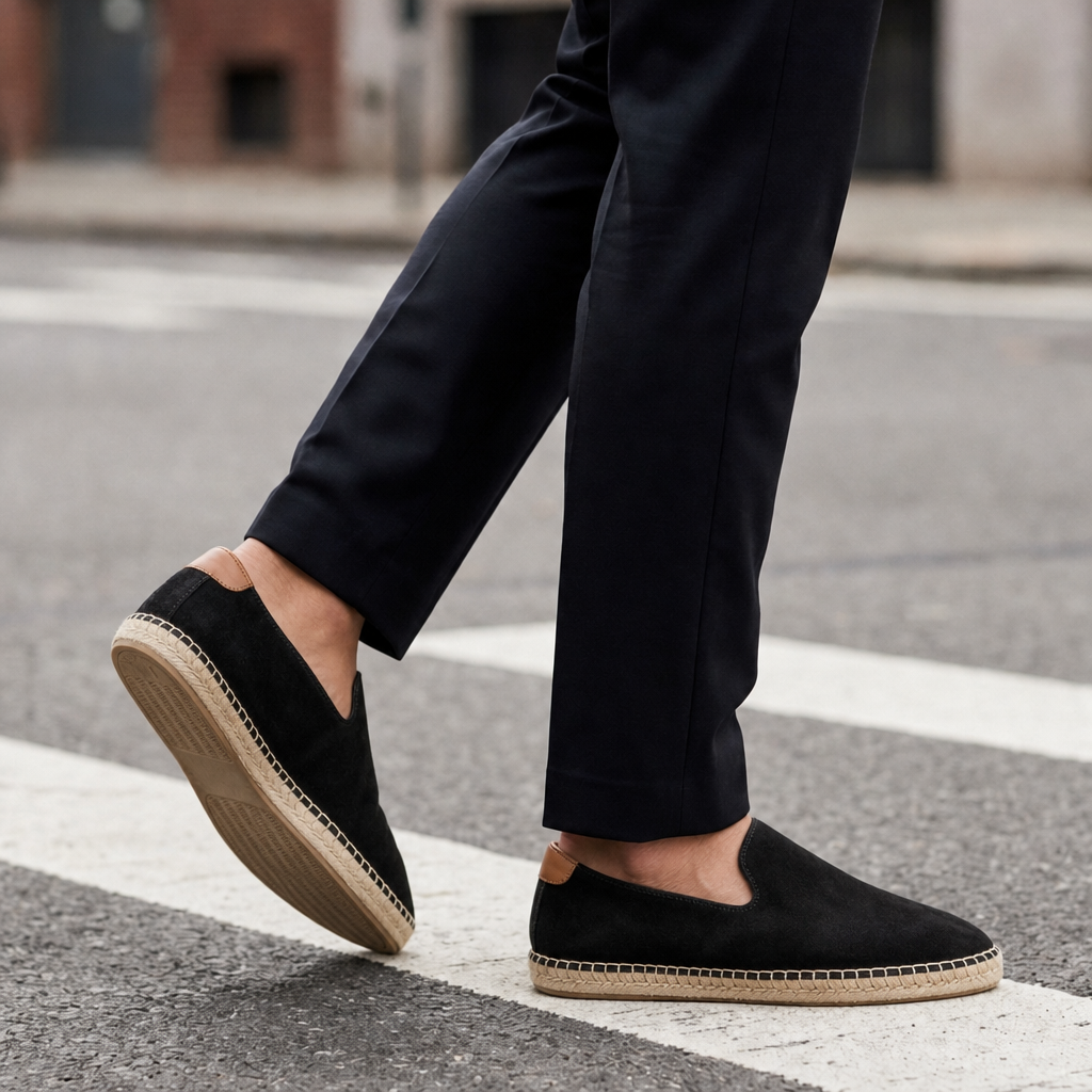 Mdina Suede Espadrille Slip-Ons in Black
