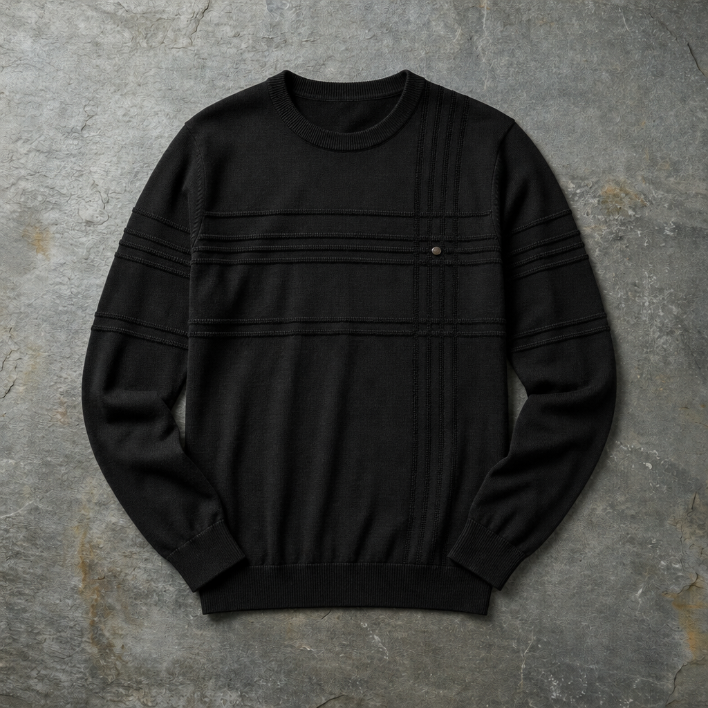 Mdina Grid-Knit Crew Sweater in Black
