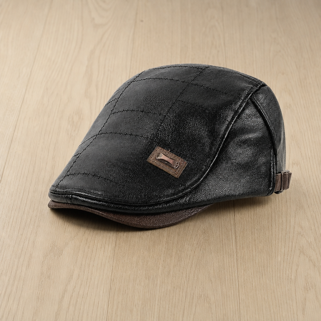 Lerici Leather Fleece Beret Cap in Black