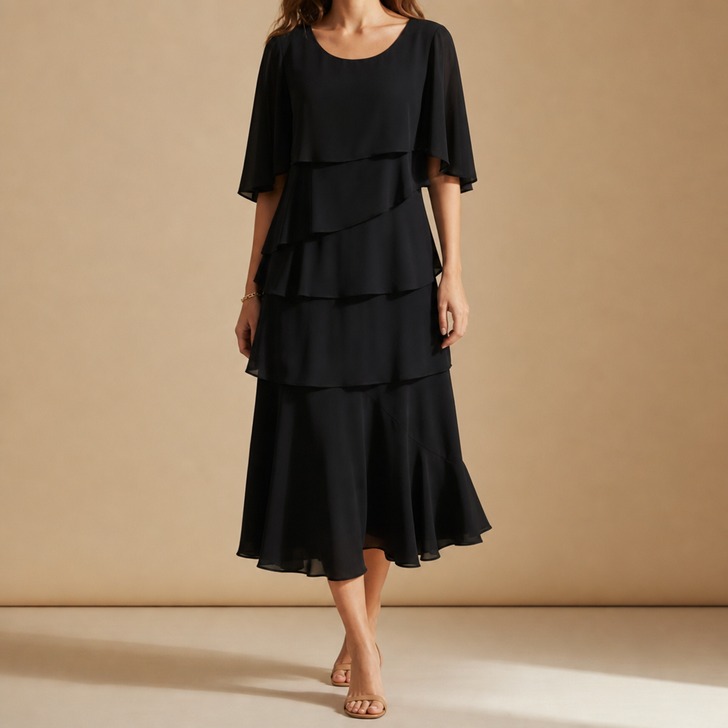 Sanlucar Tiered Ruffle Midi Dress in Black