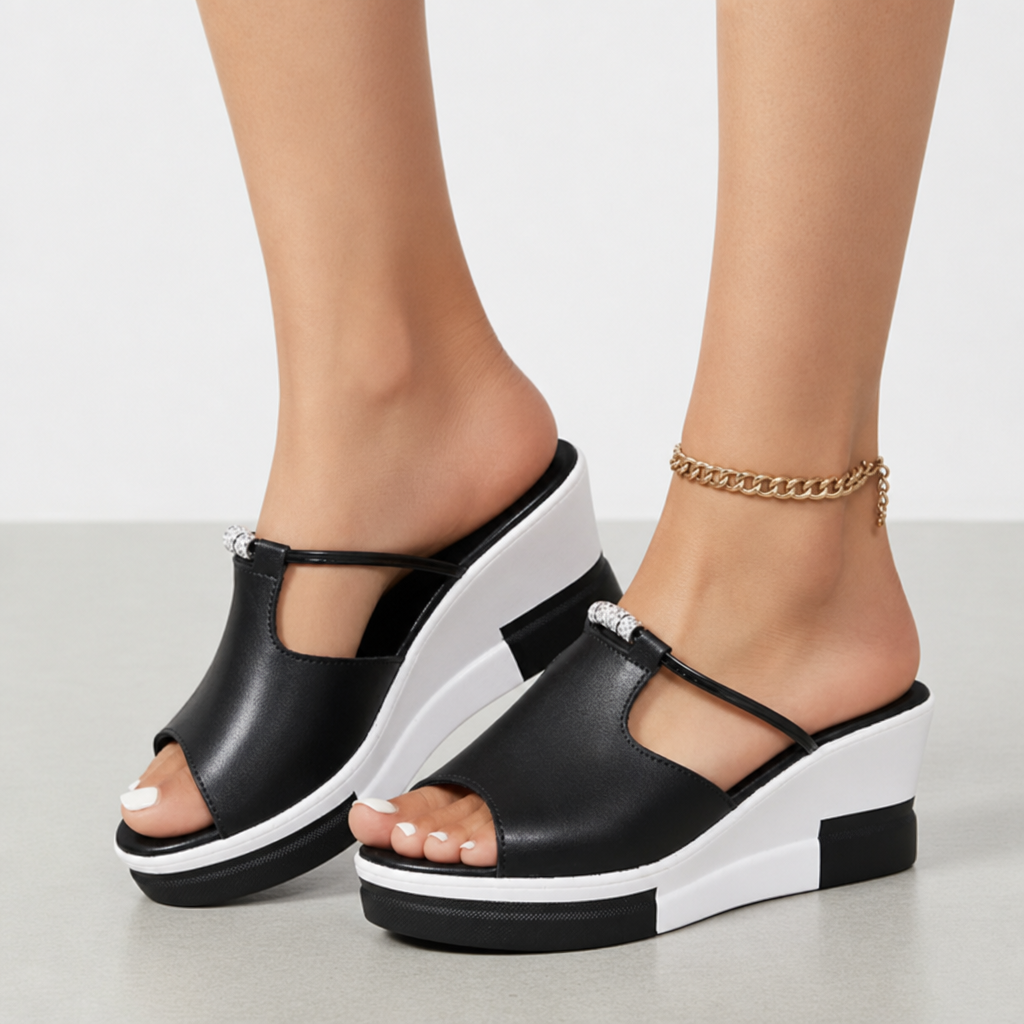 Coimbra Orthopedic Platform Sandals in Black