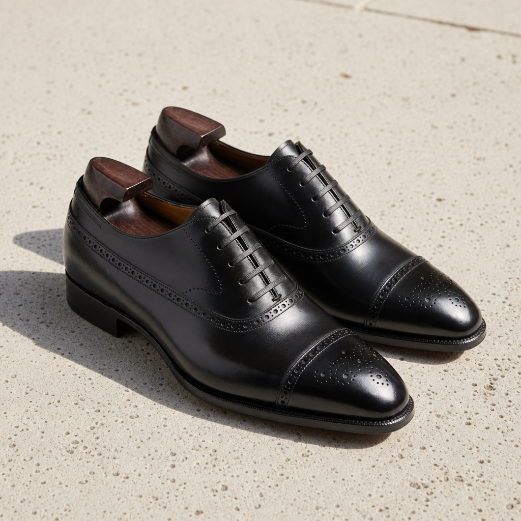 Noto Brogue Cap-Toe Oxfords in Black