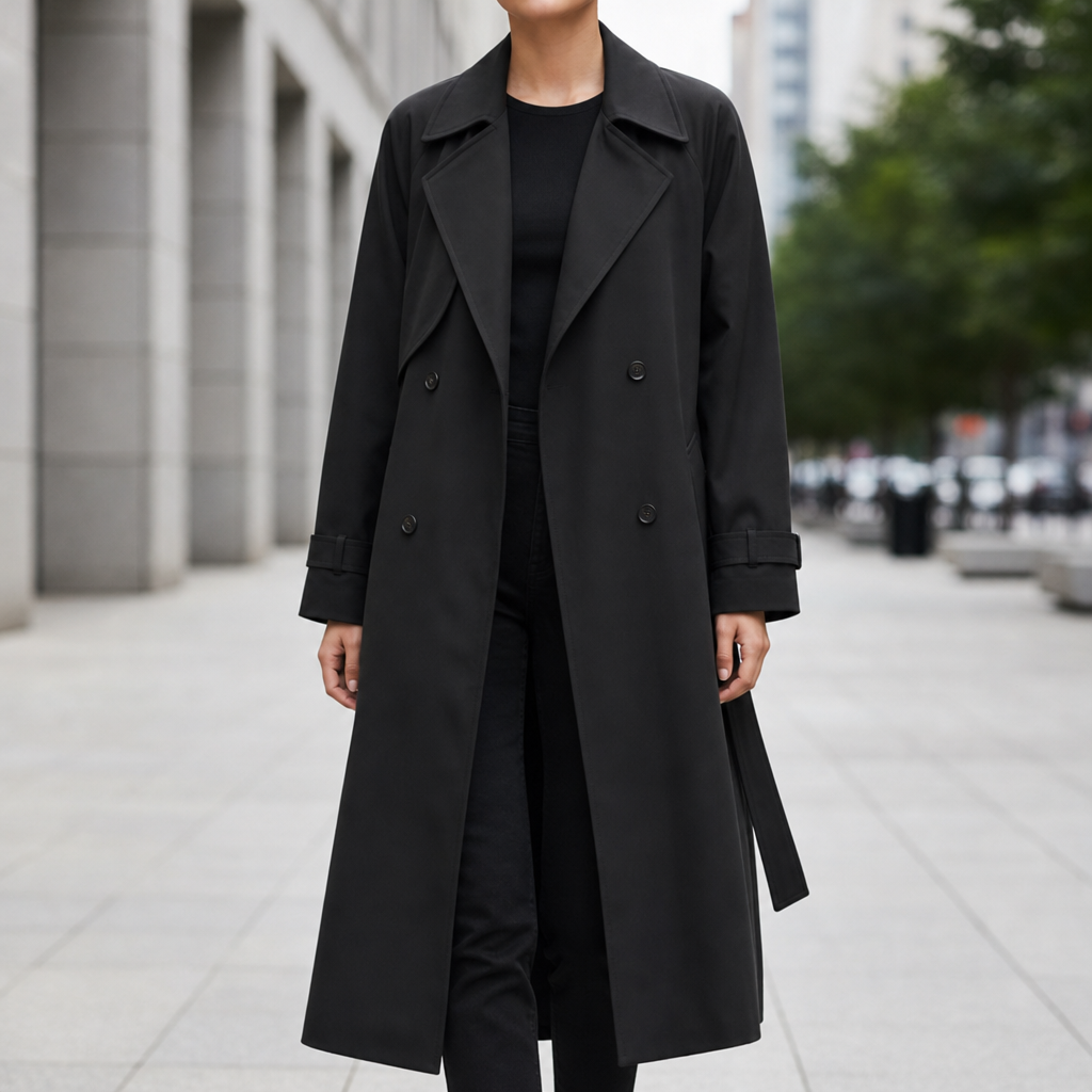 Positano Double Breasted Trench Coat in Black