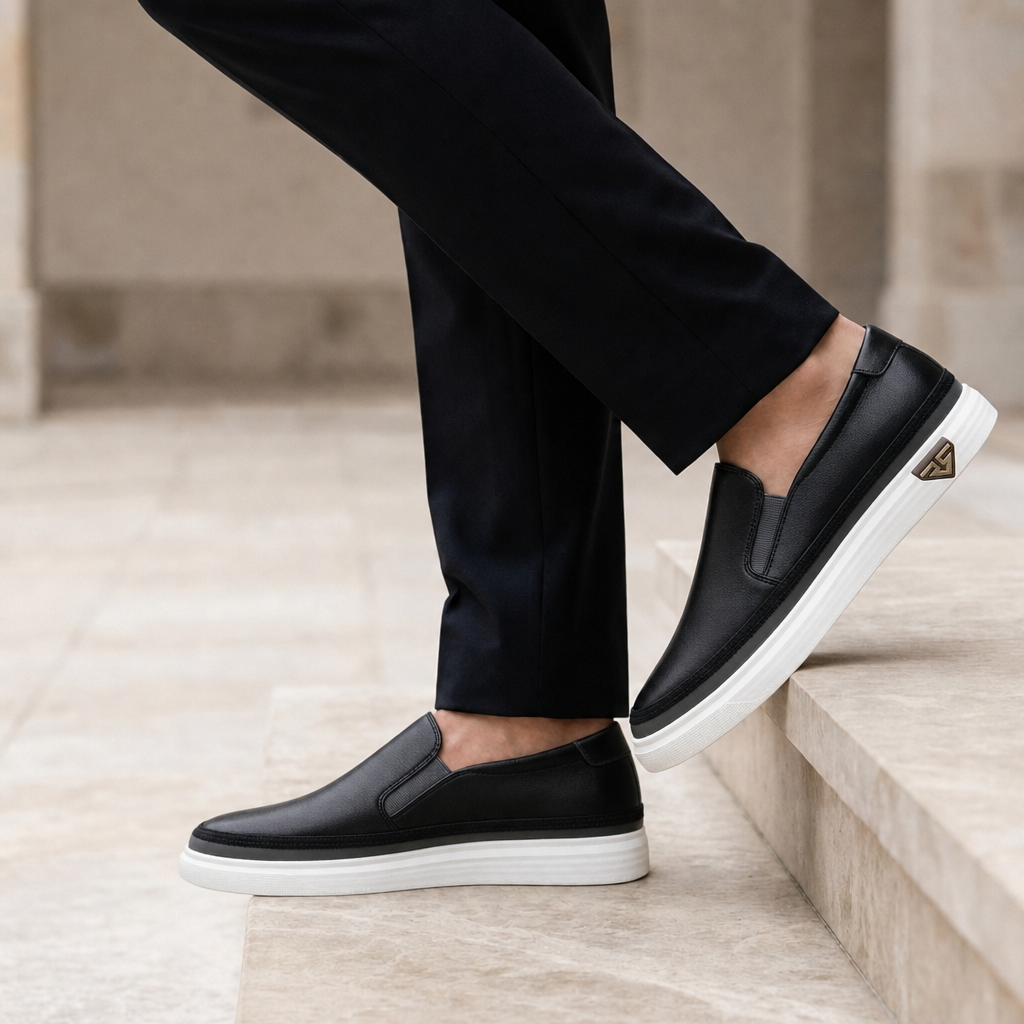 Ubeda Leather Slip-On Sneakers in Black