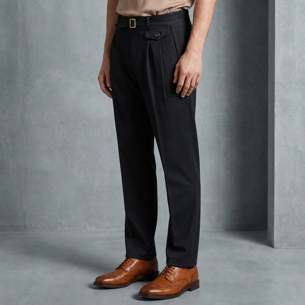 Granada Pleated Gurkha Trousers in Black