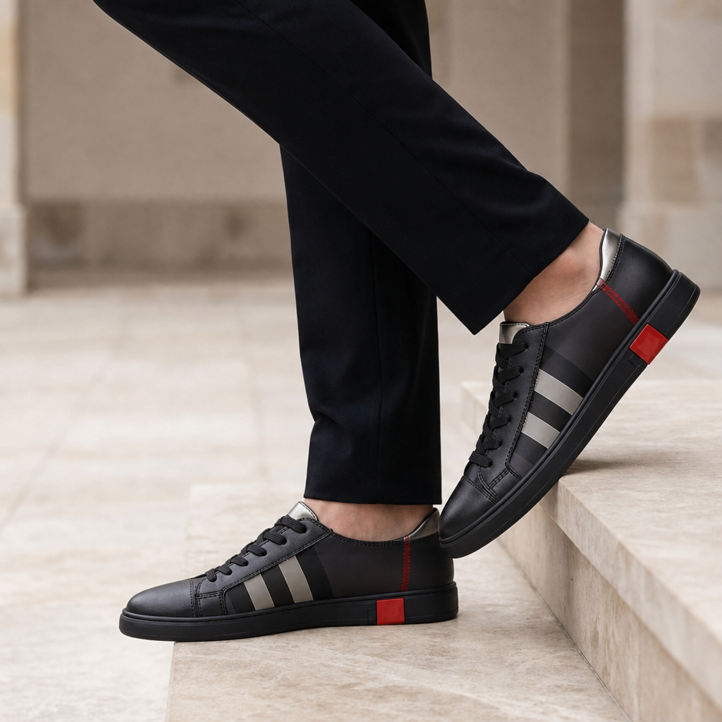 Modica Plaid Stripe Sneakers in Black