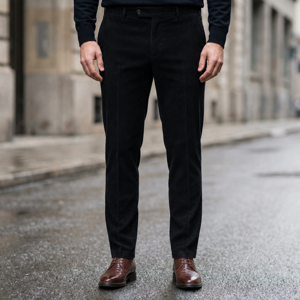 Lecce Slim Corduroy Trousers in Black