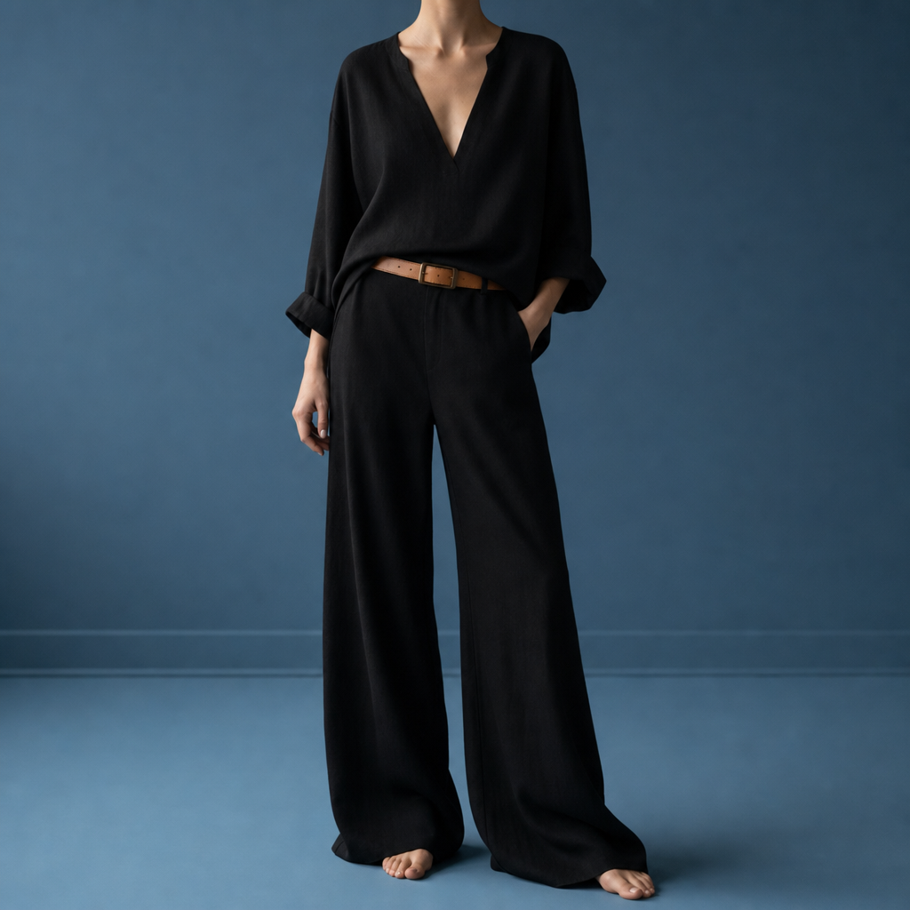 Nisyros Linen Co-Ord Set in Black