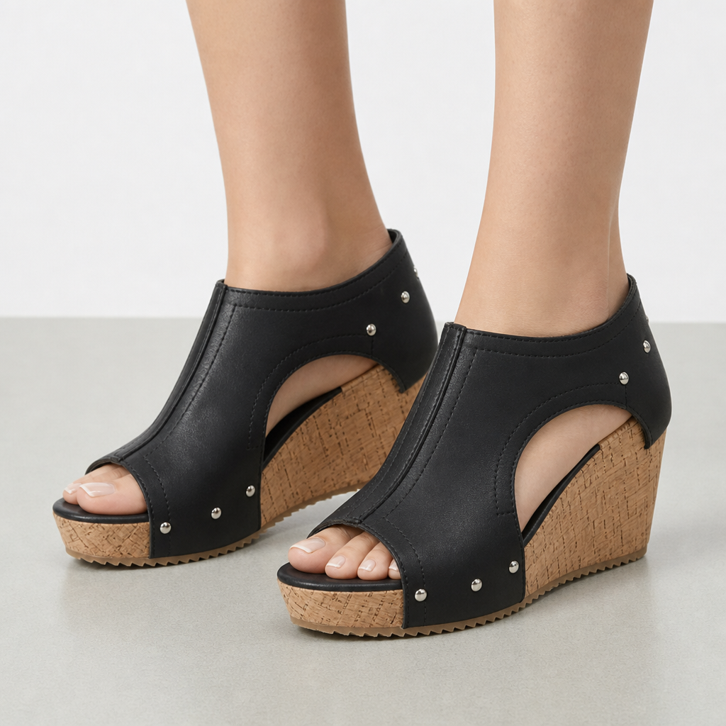 Gozo Orthopedic Studded Wedge Sandals in Black