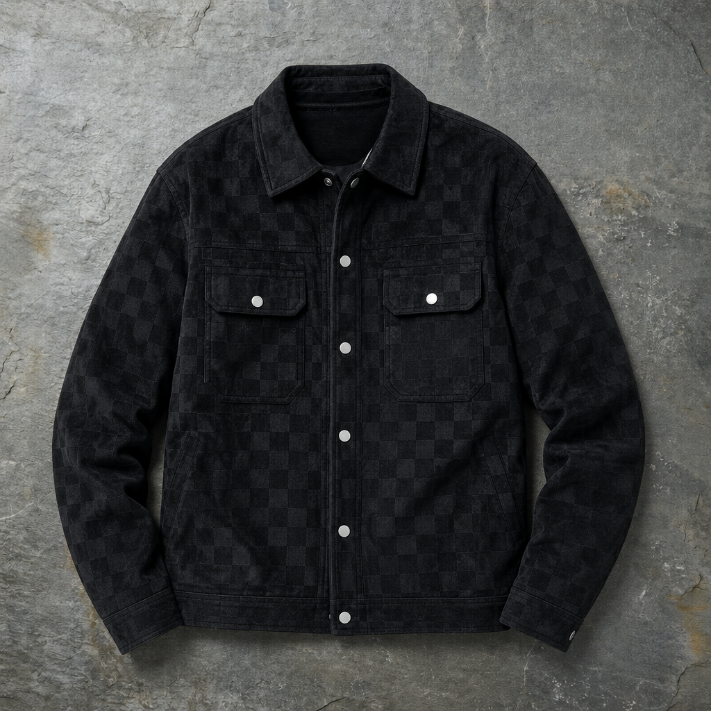 Comillas Checkered Suede Jacket in Black