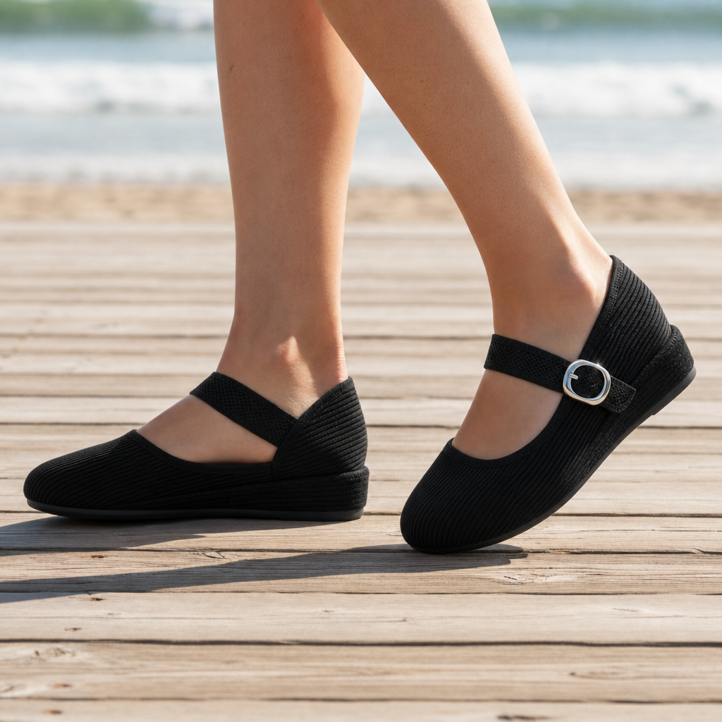 Santa Margherita Orthopedic Mary Jane Flats in Black
