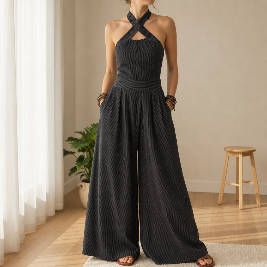 Sanremo Cross Halter Jumpsuit in Black