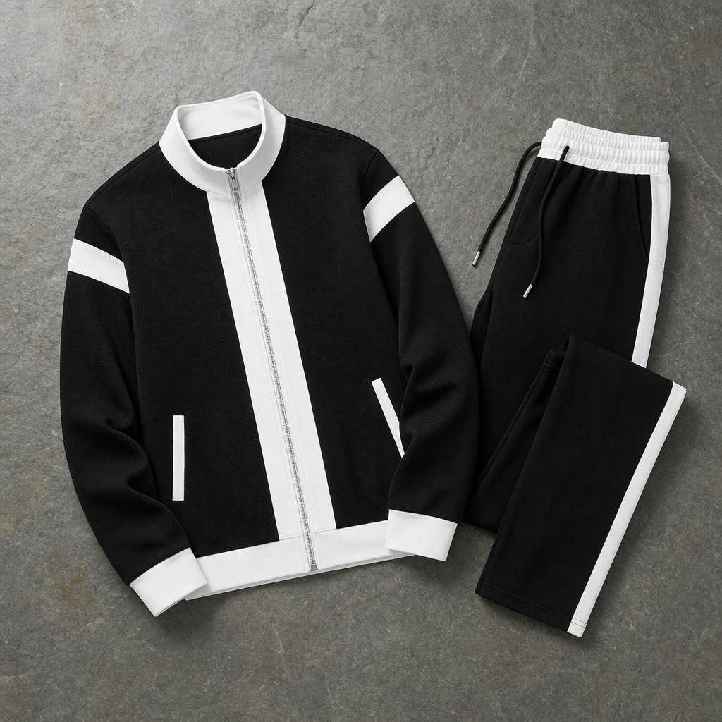 Menorca Contrast Tracksuit Set in Black