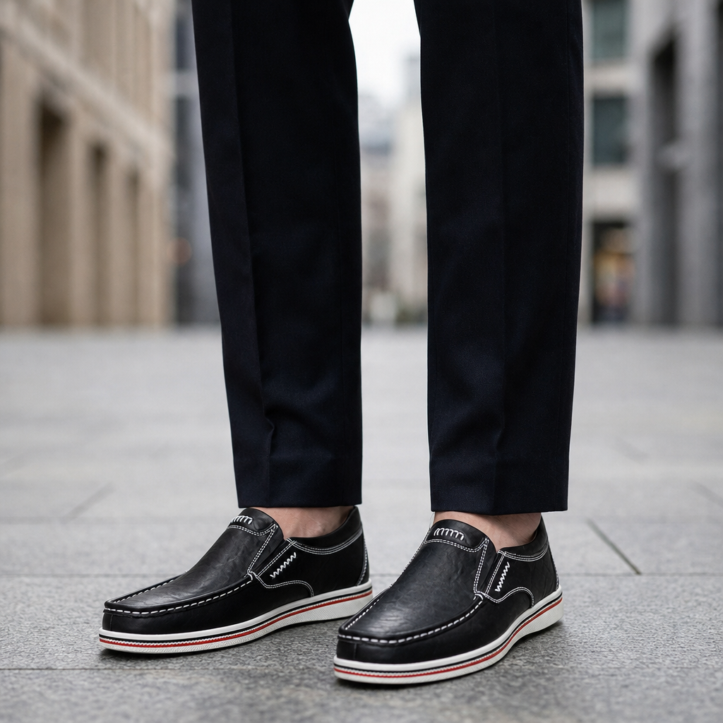 Kyrenia Leather Contrast Stitch Loafers in Black