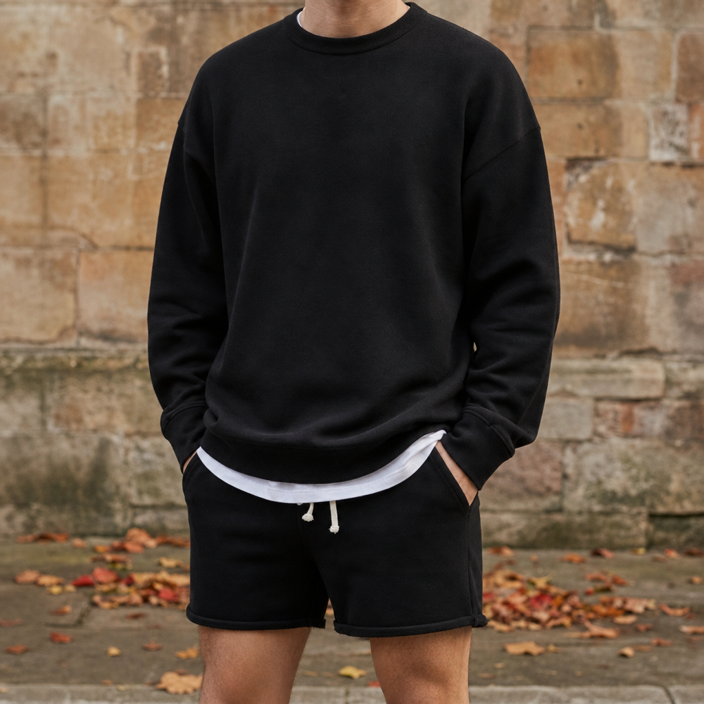 Ericeira Crewneck Sweatshirt Shorts Set in Black