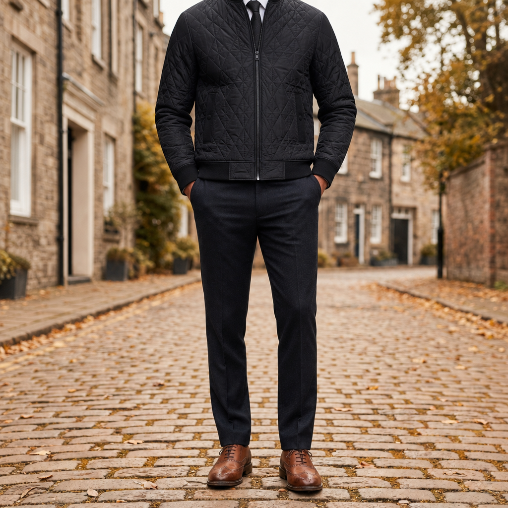Nimes Quilted Zip Bomber in Black
