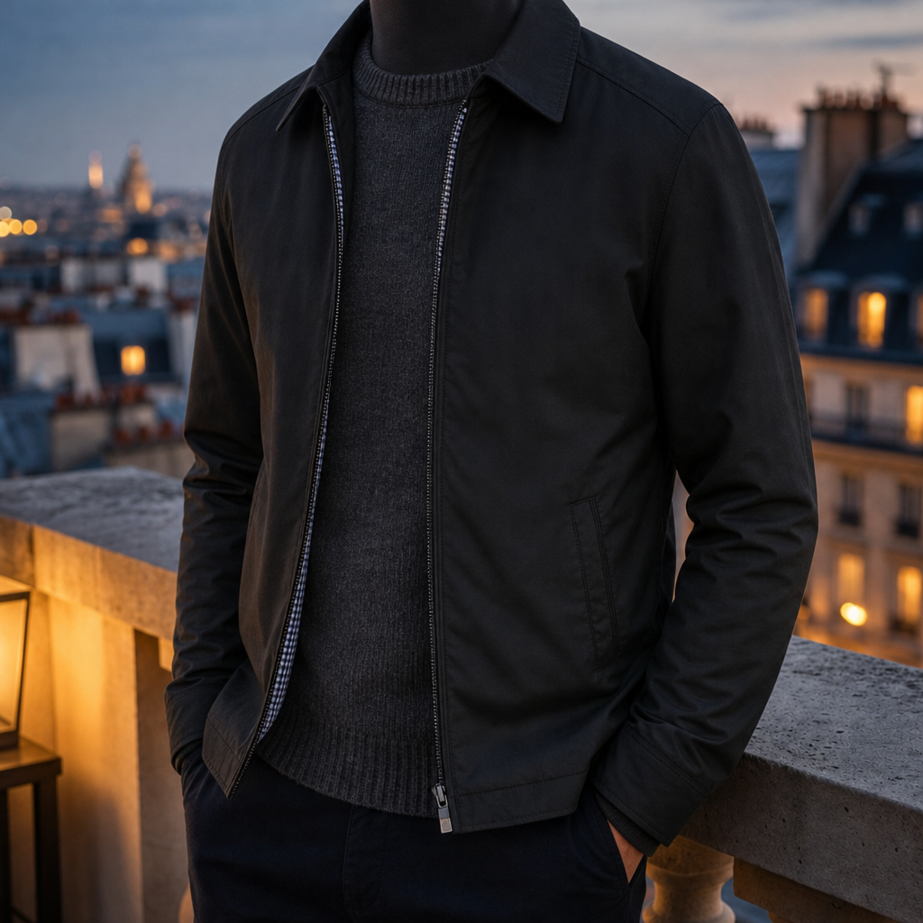 Skiathos Checked Lining Zip Jacket in Black