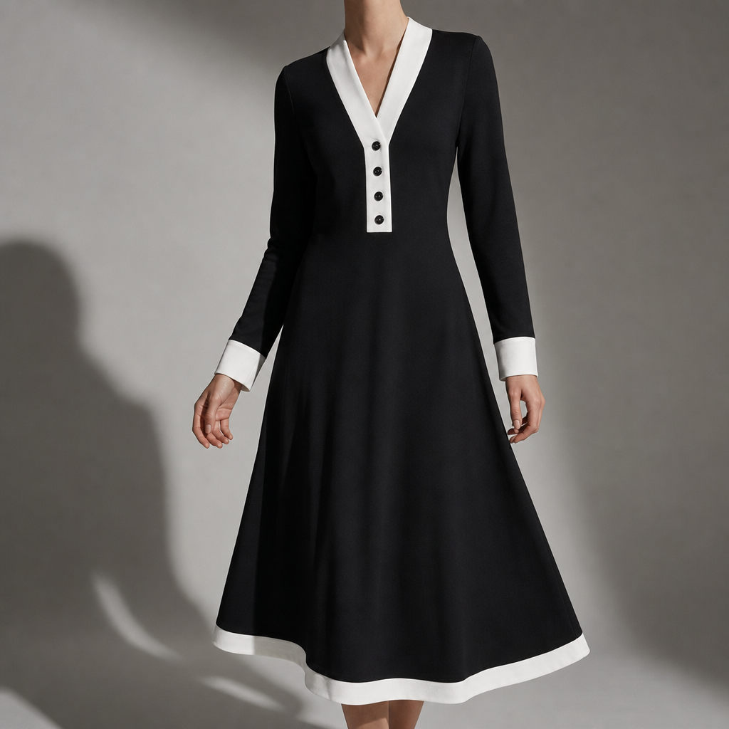 Lucca Color Block Midi Dress in Black