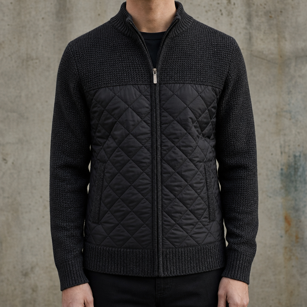 Paphos Quilted Knit Panel Jacket in Black
