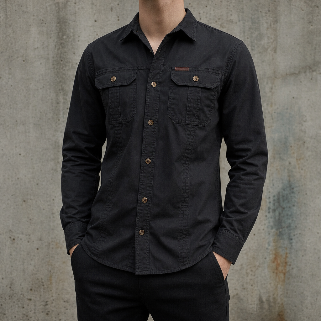 Trogir Cotton Utility Shirt in Black